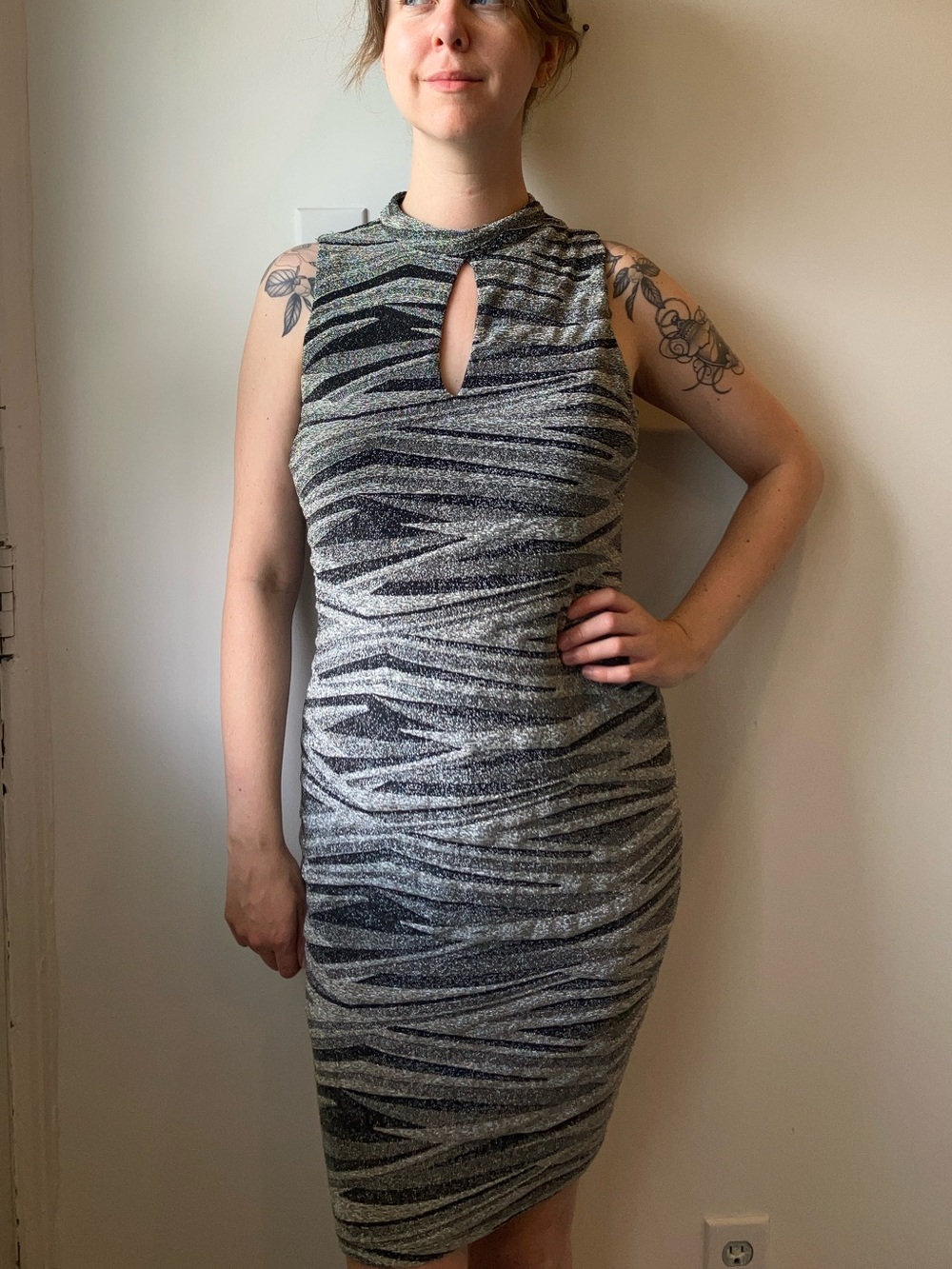 Vintage Colori Sleeveless Gray sparking Midi Dress in size L made in Canada